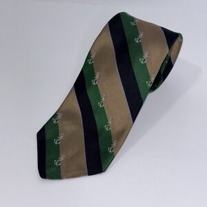 Brooks Brothers Makers Tie Navy Blue Green And Tan Stripe Woven In England